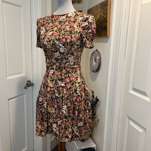 90s chic Bryer Too brand drop waist dress in autumnal floral print